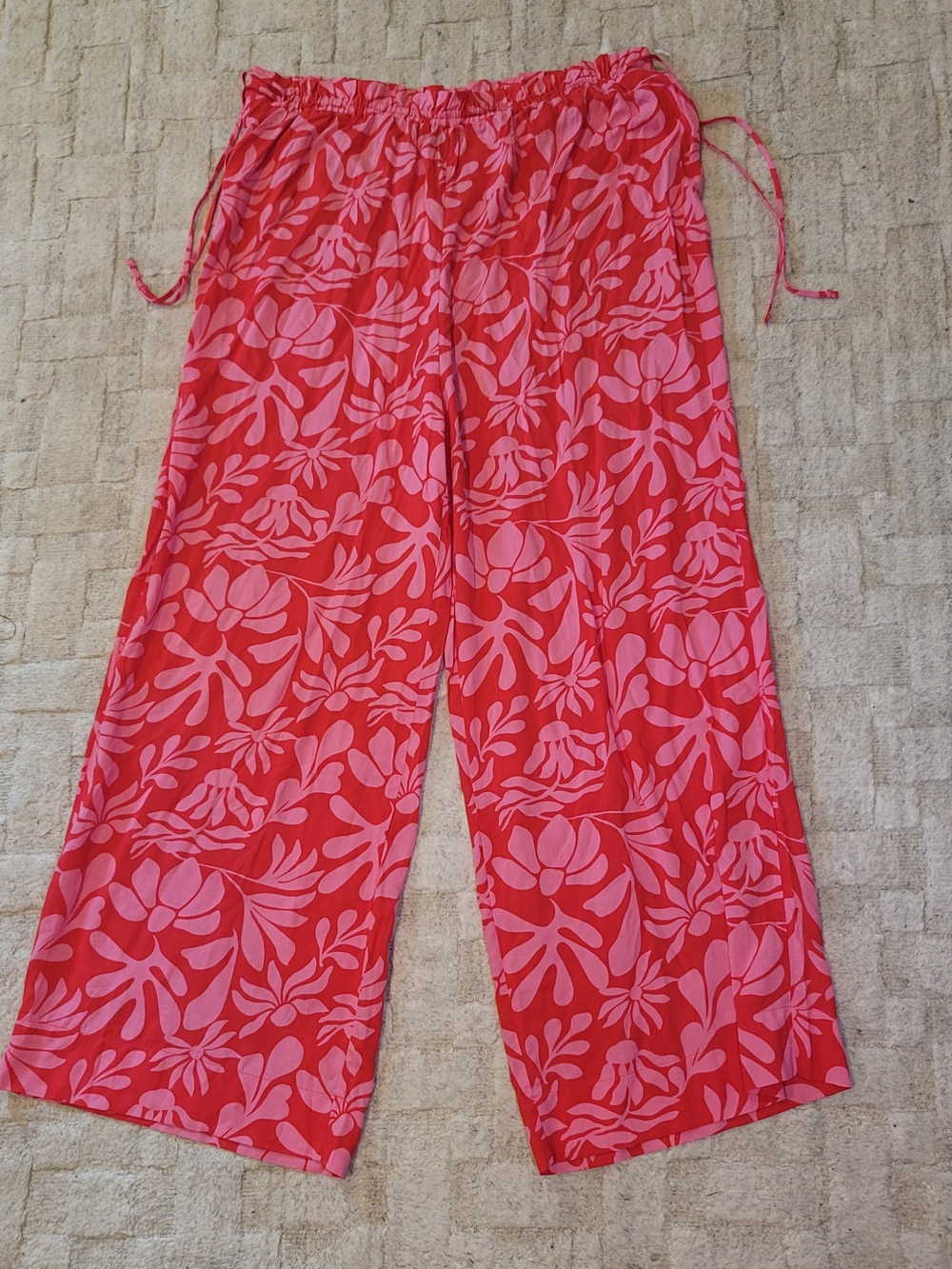 SHADE & SHORE Rayon Wide Leg Pants Pink Floral Print Cover Up Women's Size XL